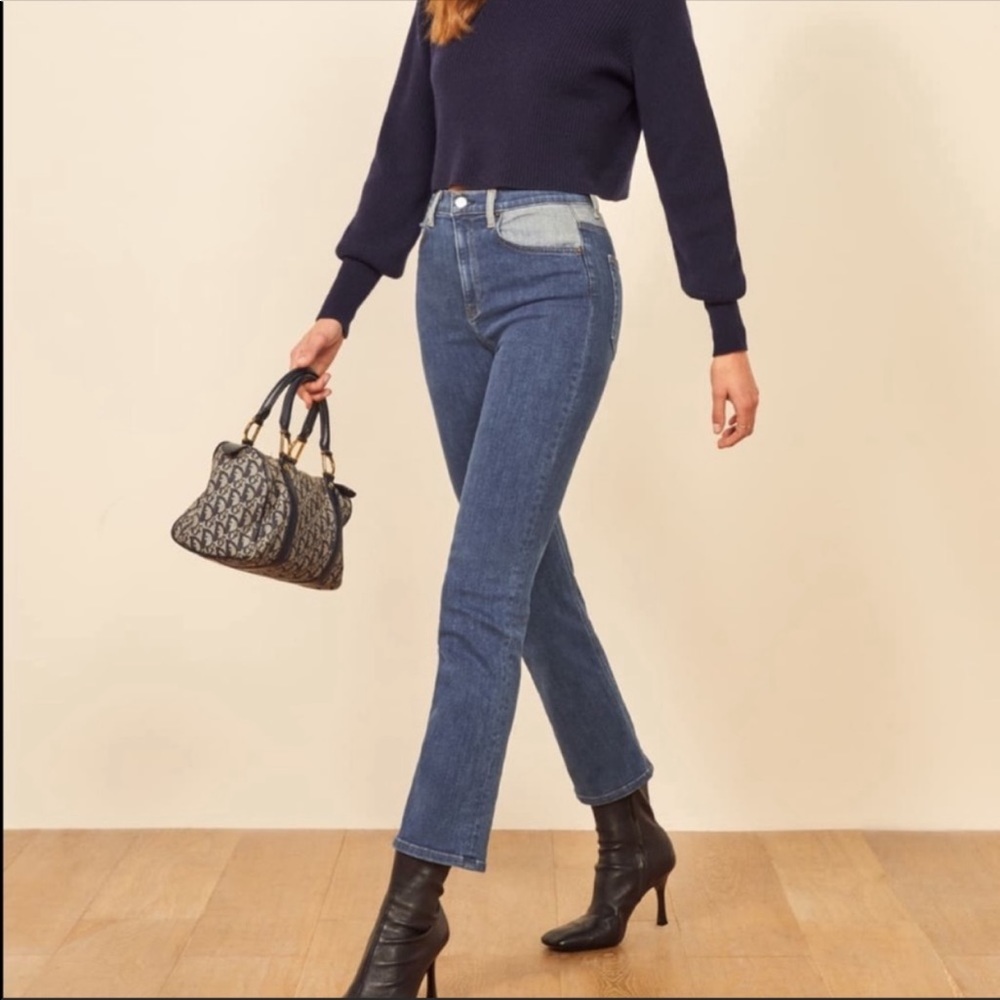 Reformation Jodi Two Tone High Waisted Denim Jeans